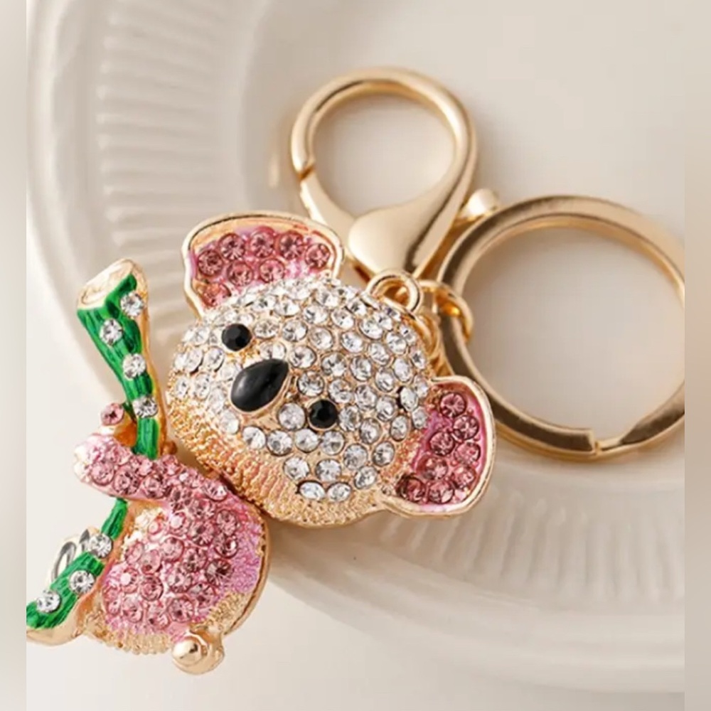 Koala key chain or purse chain pink and crystal rhinestones - Picture 1 of 5